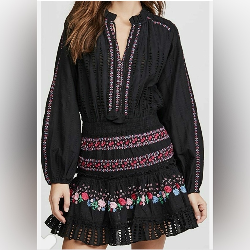 MISA Los Angeles Manuela Embroidered Mini Dress - size small - black/pink/blue - Picture 6 of 13